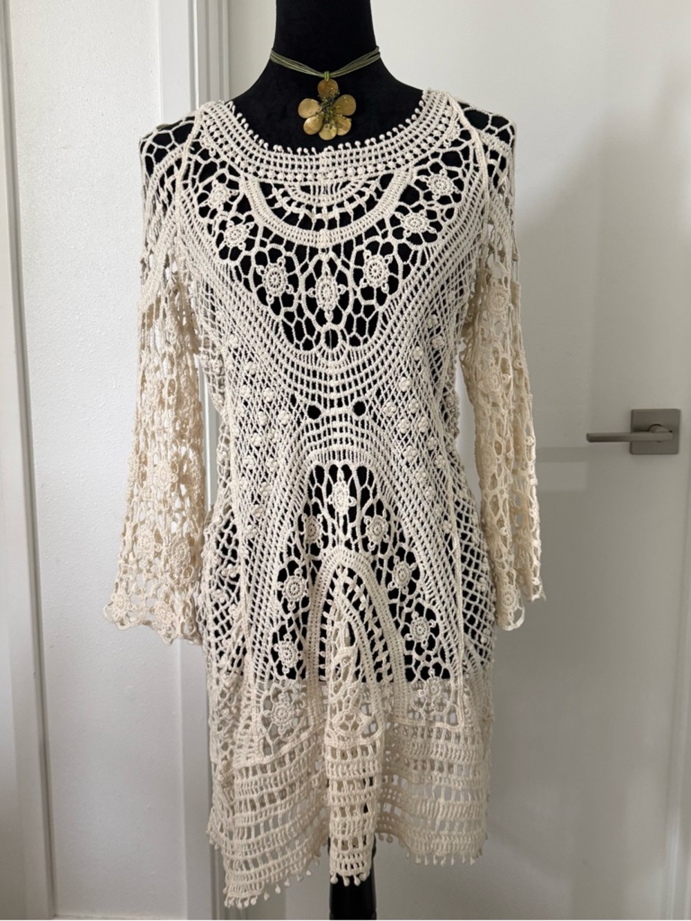 Handmade Crochet Tunic Dress in Cream